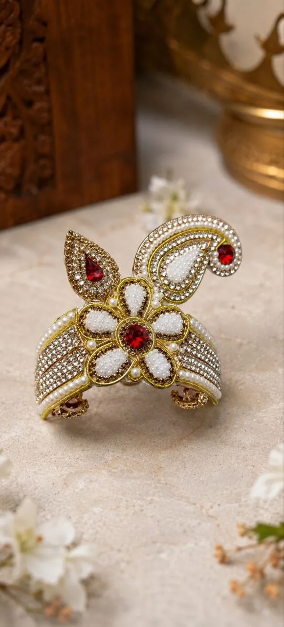10 No. Pearl Designer Mukut for Laddu Gopal Ji | Shubbushrii Krishna Shringar Crown