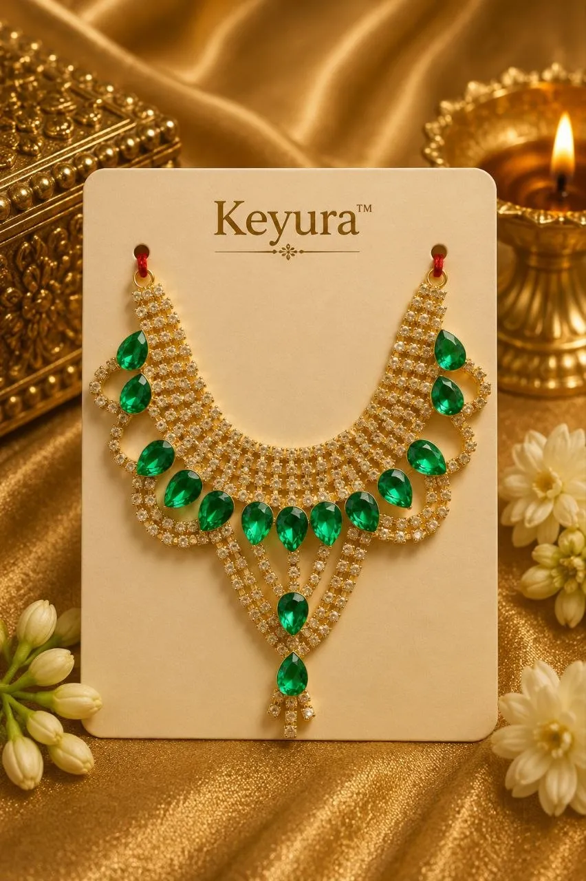 Emerald Green teardrop stones Zari AD Haar Necklace for Laddu Gopal 6-7 No.