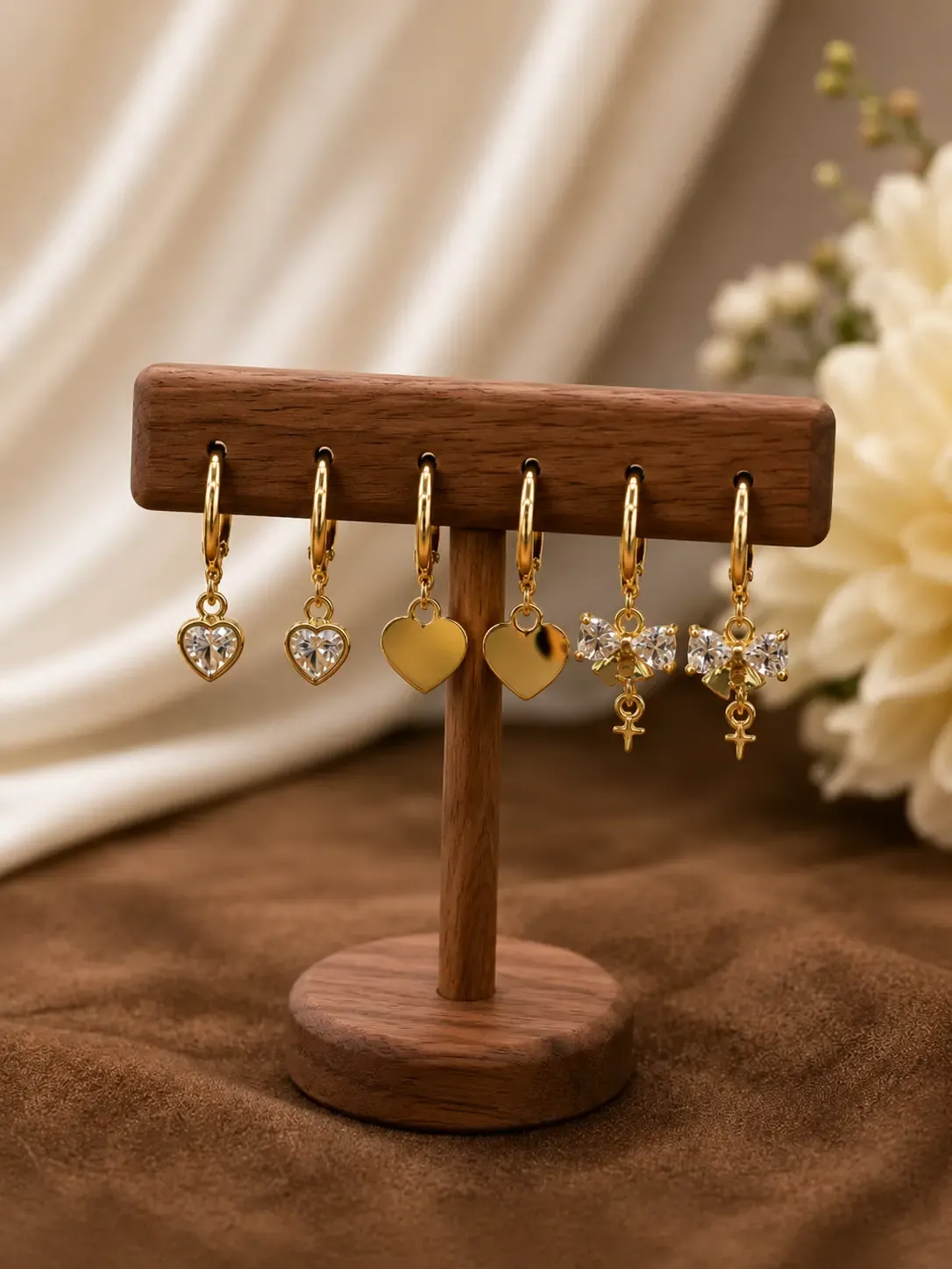 Modern and Stylish Korean-Style Gold Earrings Set of 3 for Girls
