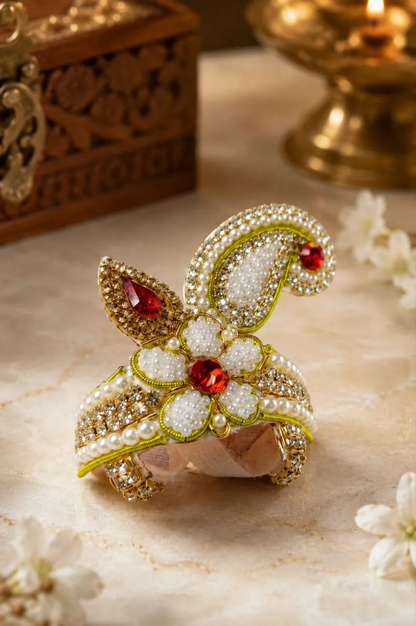 Shubbushrii 3 No. Pearl Designer Mukut for Laddu Gopal Ji | Premium Krishna Shringar Crown