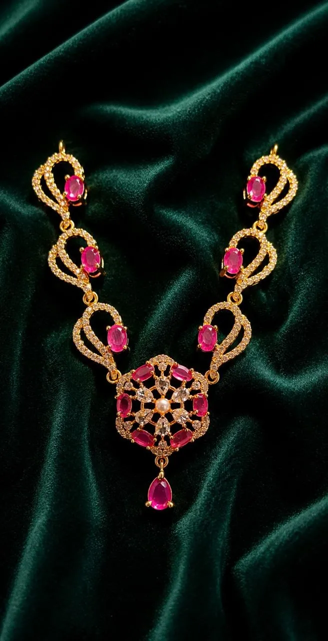 Designer AD Necklace for Size 6 | Ruby Pink Kanha Ji Haar for Radha Rani or Laddu Gopal