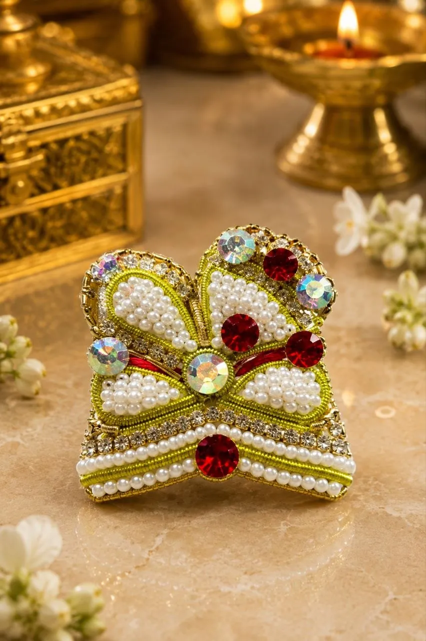Shubbushrii 2 No. Royal Pearl Mukut for Laddu Gopal Ji | Divine Krishna Shringar