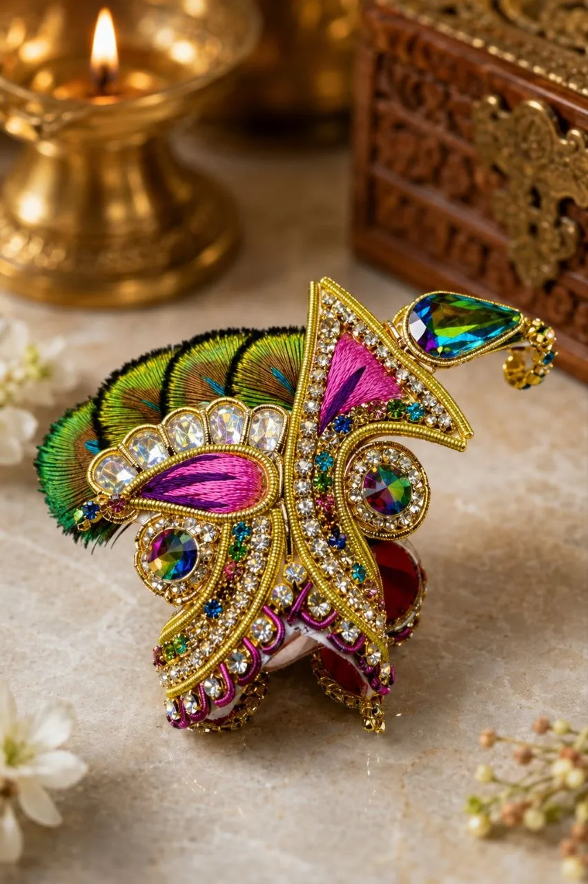 Shubbushrii 3 No. Peacock Mukut for Laddu Gopal Ji | Premium Krishna Shringar Crown