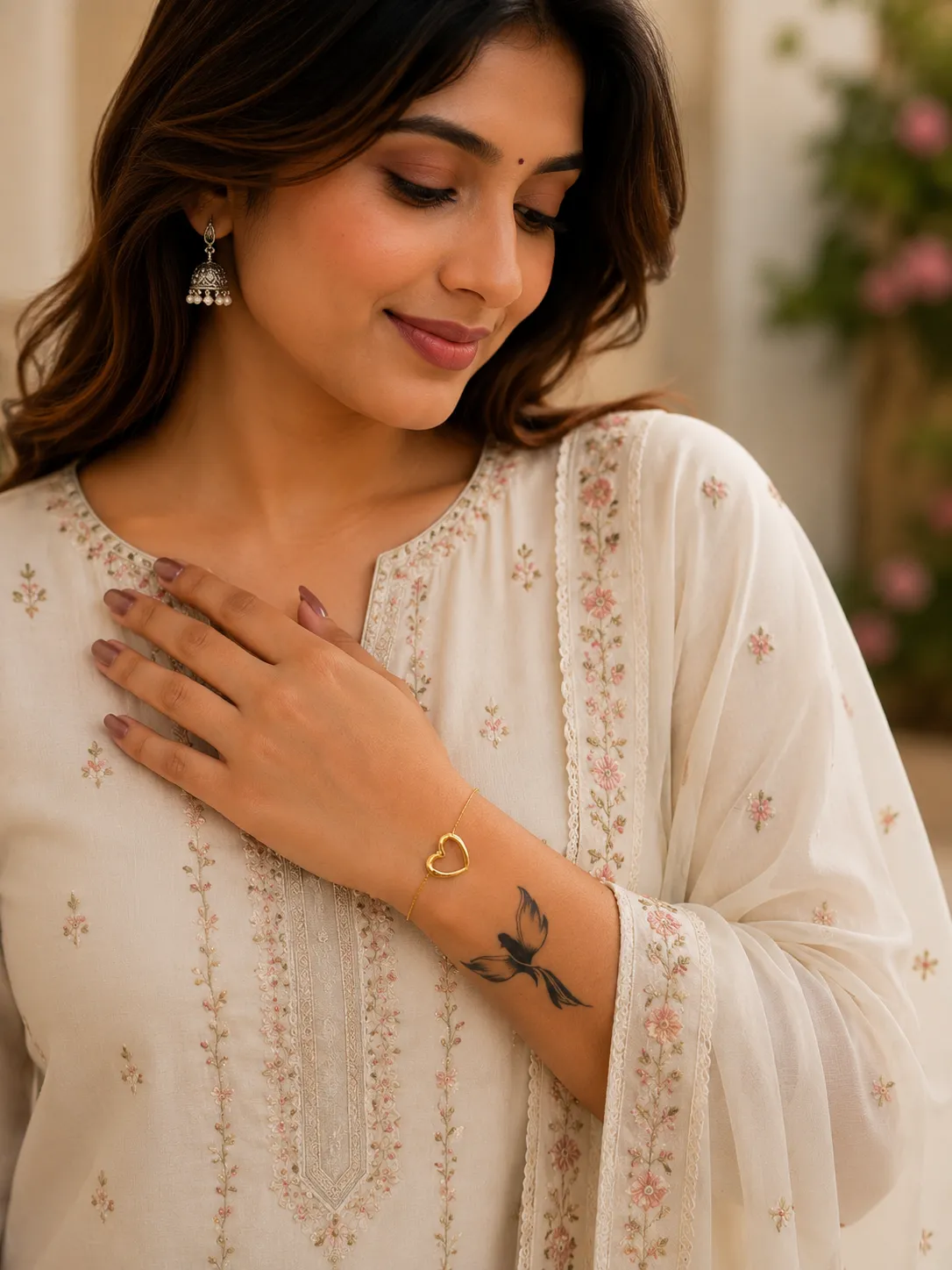 Keyura Delicate Golden Heart Link Bracelet for Women