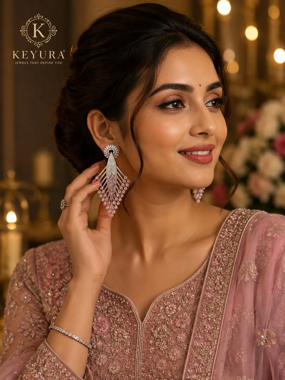 Keyura Crystal Gleam AD Drop Earrings – Silver-Tone Statement Jewelry – view 2