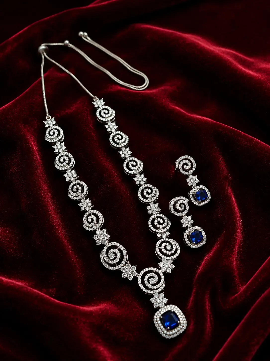 Blue Stone AD Necklace Set – A Statement of Midnight Elegance