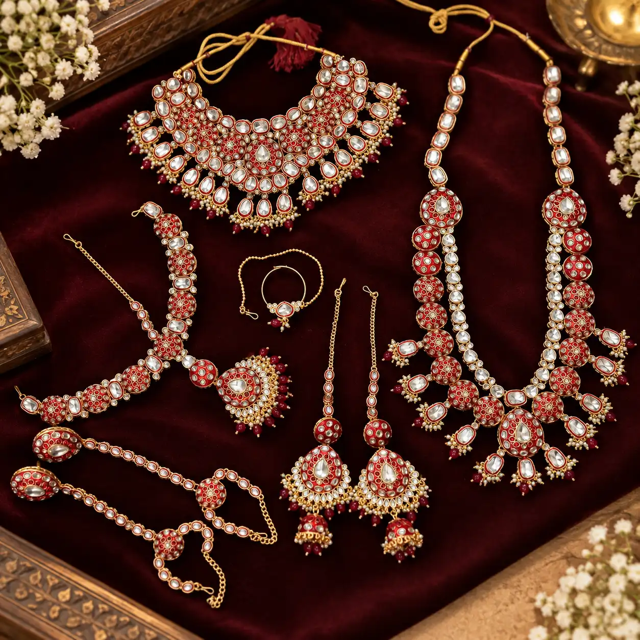 Grand Kundan Bridal Set with Rani Haar, Earrings, Maang Tikka & Nath