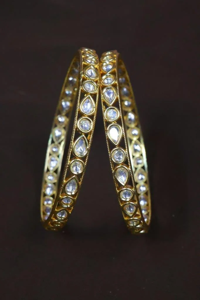 Gold Kada Set of Two with Pear Cut Kundan
