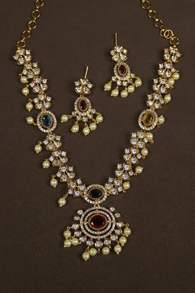 Two Layer Kundan Necklace Set with Pearls