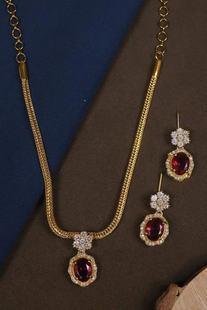 Ruby Oval Pendant Chain Set