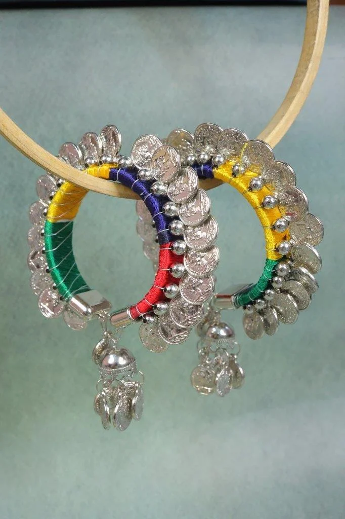 Silver Coin Thread Kada Set of Two
