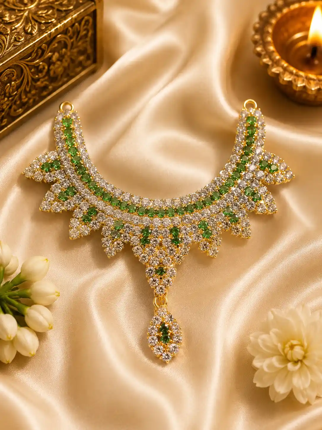 Shubbushrii 5-6 No. Emerald Green AD Haar for Laddu Gopal | Premium Krishna Shringar