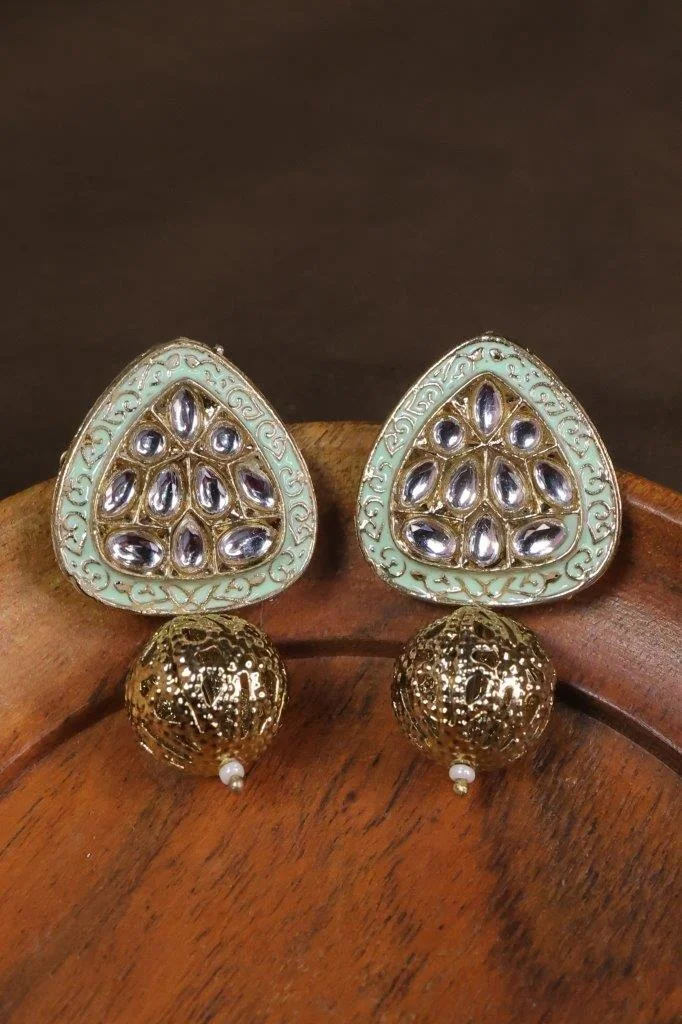 Enamel Kundan Studs with Textured Gold Ball