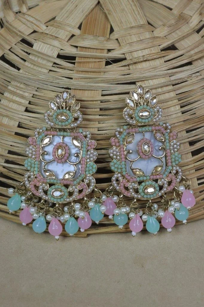 Pastel Meenakari Chandbali with Two Tone Drops