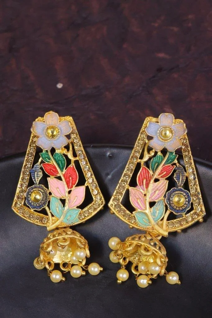 Black Enamel Tulip Earrings with Small Jhumka