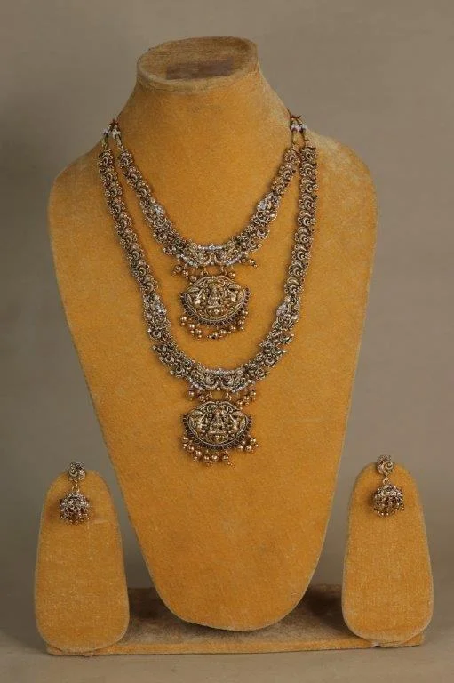 Temple Two Layer Necklace Set with Lakshmi Medallions