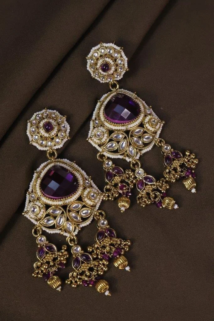 Cabochon Chandbali with Jhumka Drops