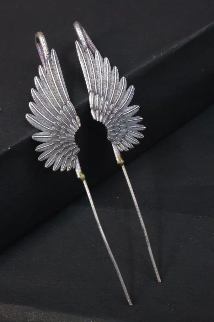 Silver Replica Feather Ear Pins