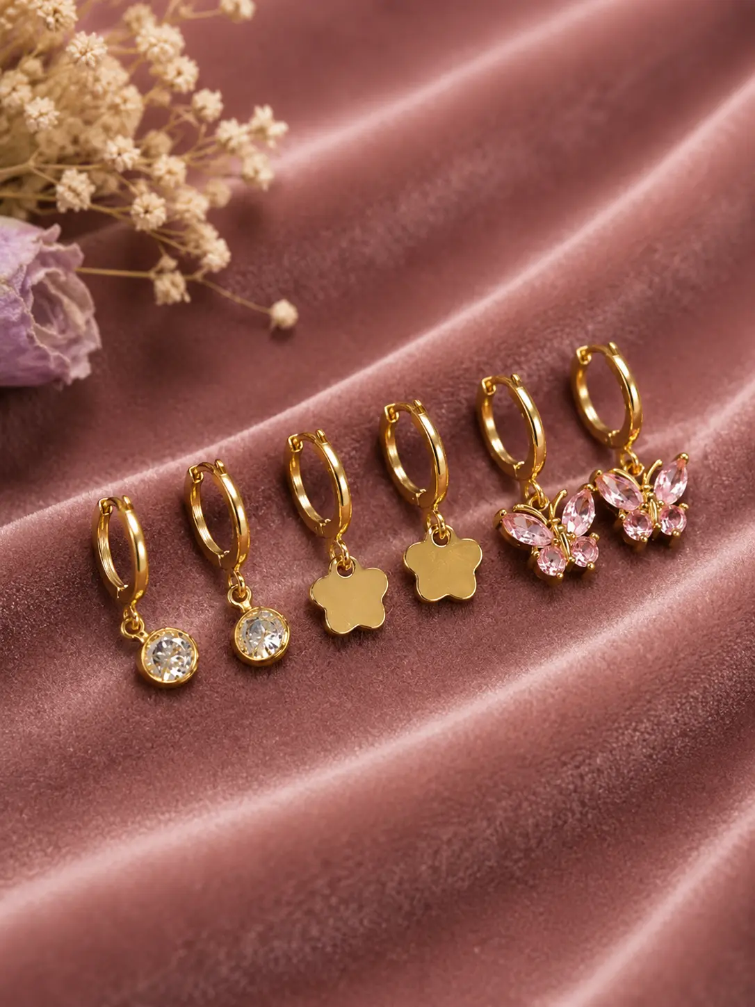Keyura Korean-Inspired Gold Tone Earring Set of 3