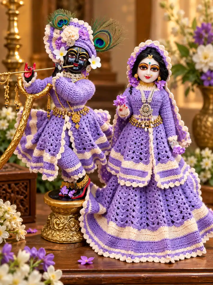 Handcrafted Woolen Radha Krishna Poshak Set for 2, 15 & 18 Inch Idols