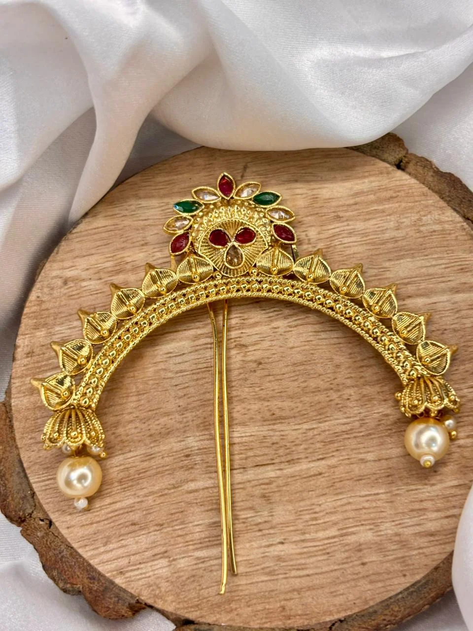 Gold Ambada Pin with Bell Edge and Floral Medallion