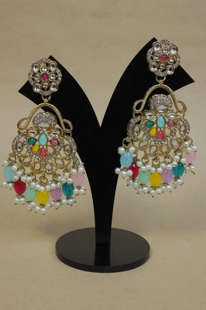 Kundan Chandbali with Pastel Bead Fringe and Pearls