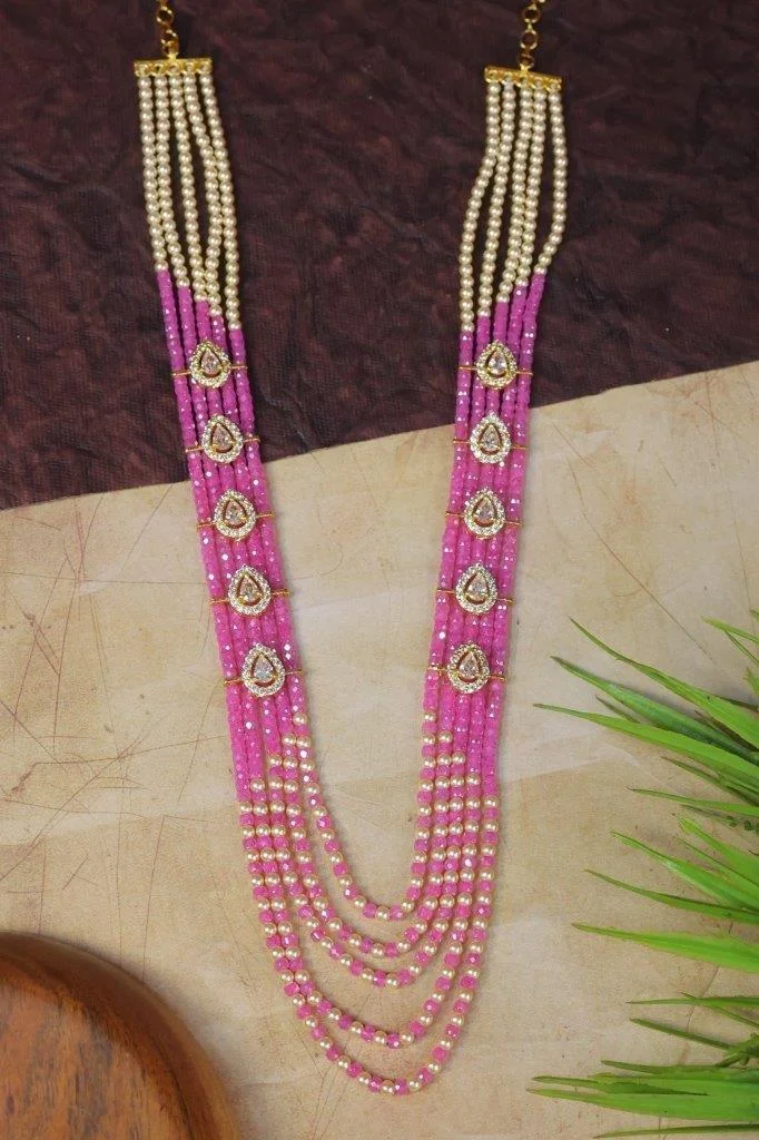 Five Strand Bead Rani Haar with Kundan Spacer Stones