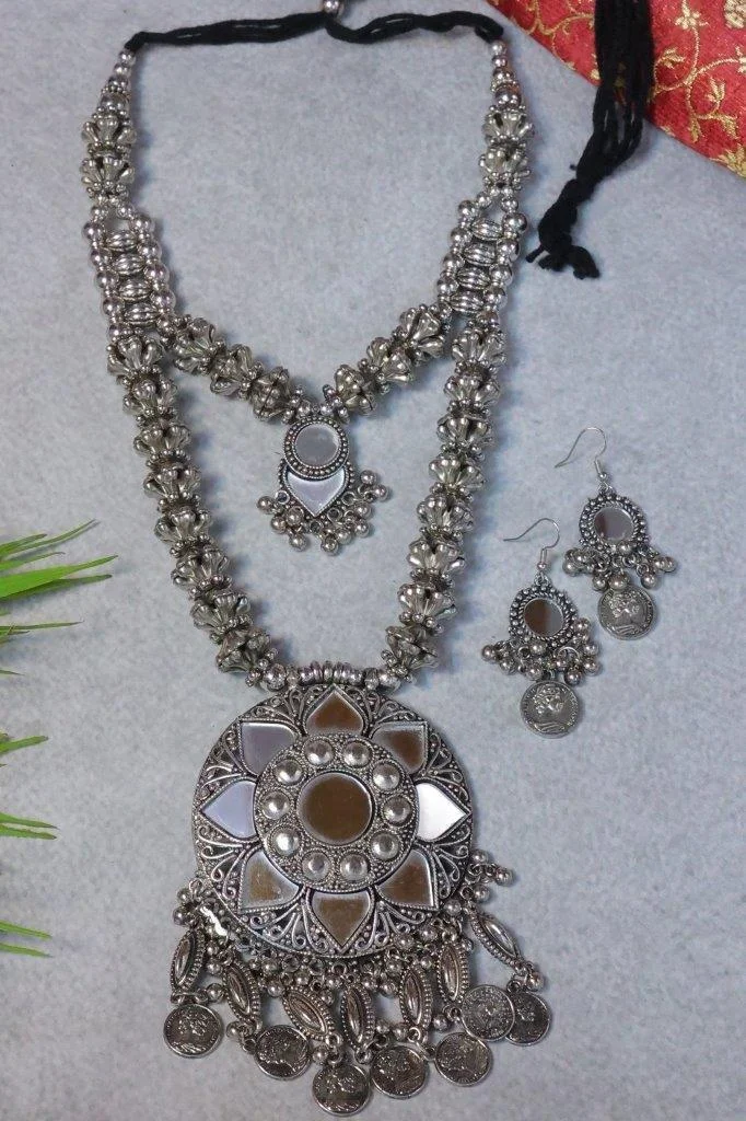 Mirror Petal Medallion Necklace with Coin Fringe