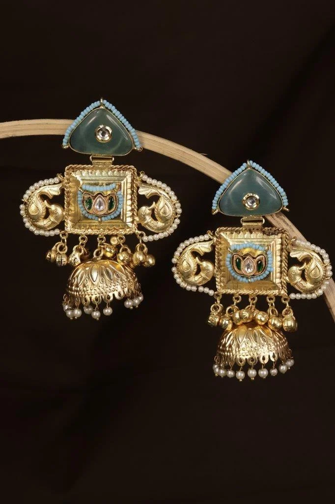 Kashmiri Meenakari Panel Earrings with Mini Jhumka