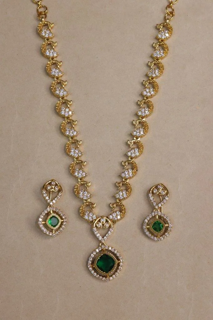 Long CZ Chain Set with Green Pendant