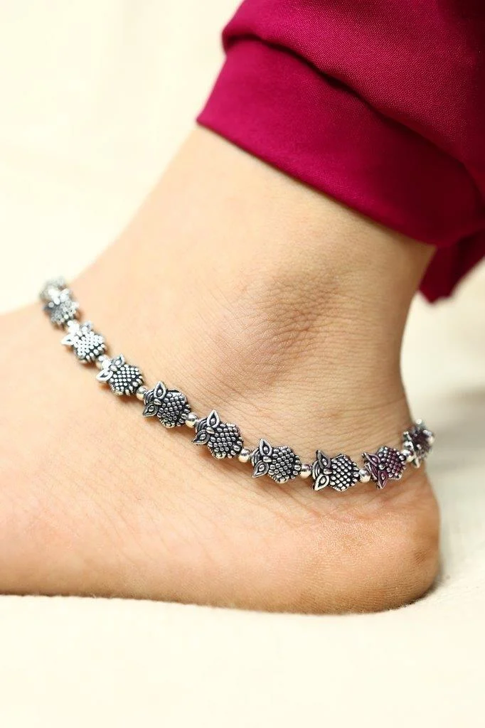 Oxidised Peacock Bead Payal with Granulated Bodies