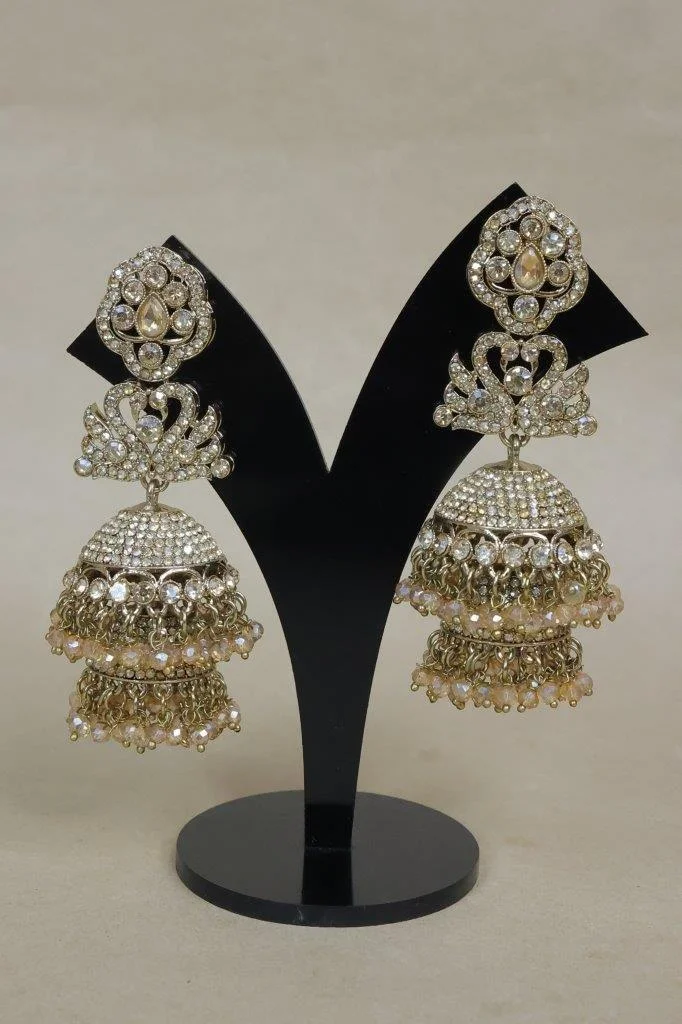 Antique Gold Kundan Jhumka with Peacock Crown