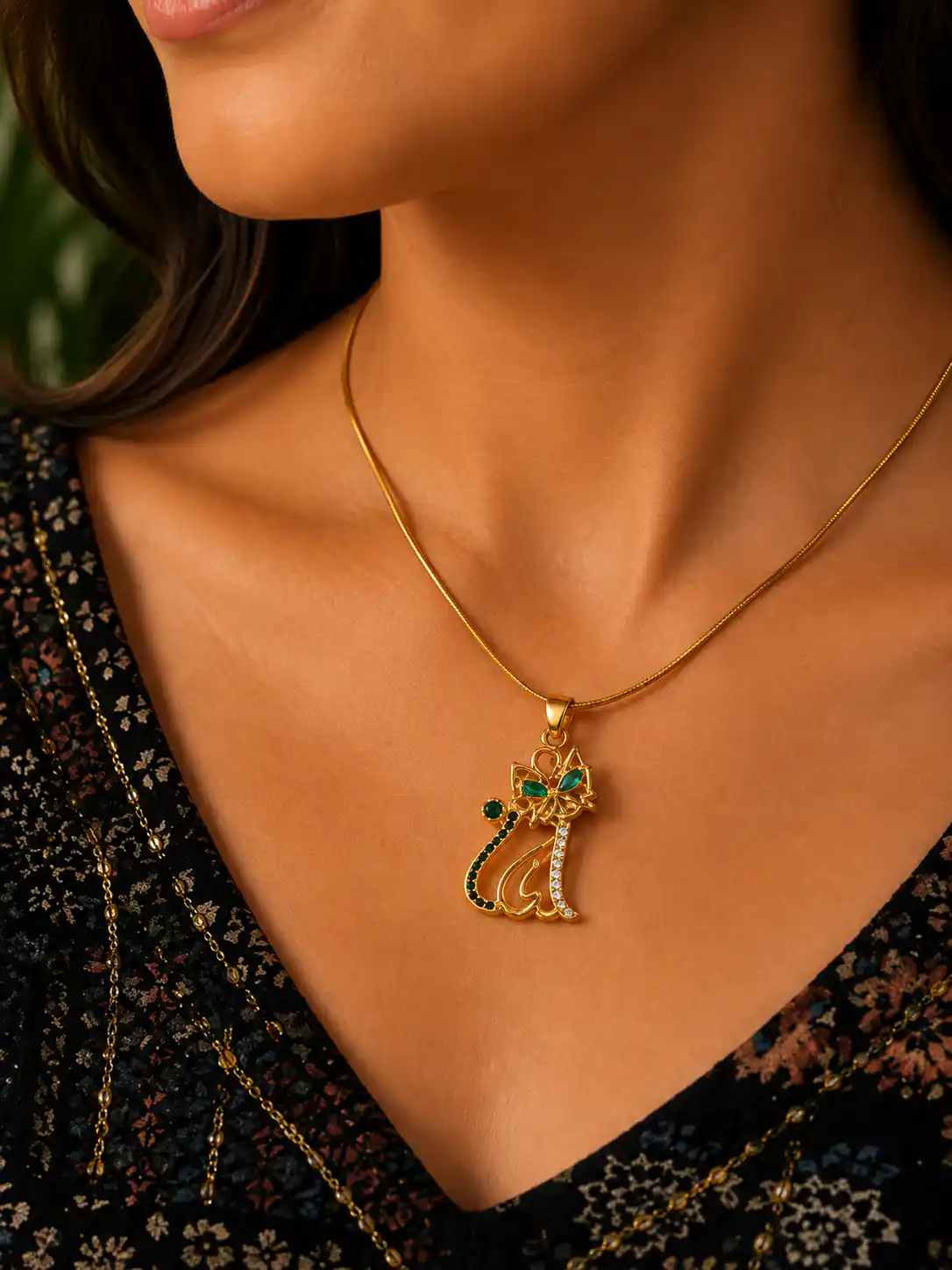 Charming Cat Pendant Gold Plated Anti-Tarnish Necklace for Women