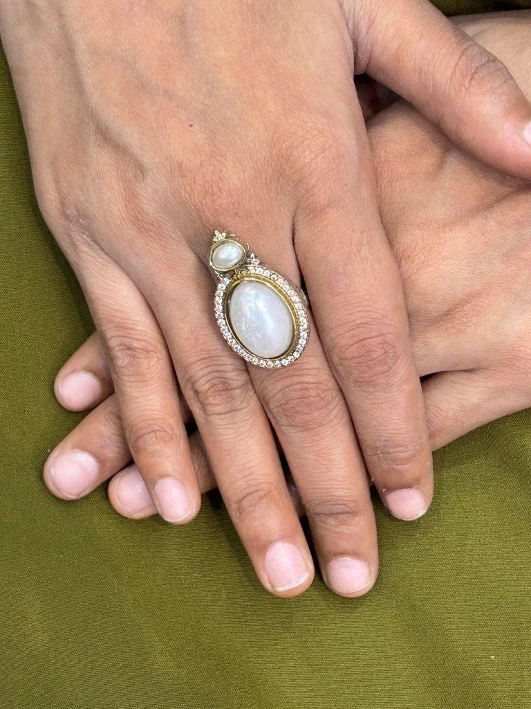Oval Moonstone Halo Ring