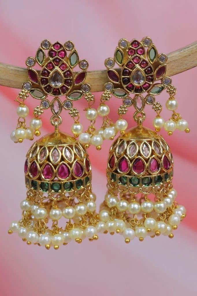 Temple Jhumka with Pearl Fringe