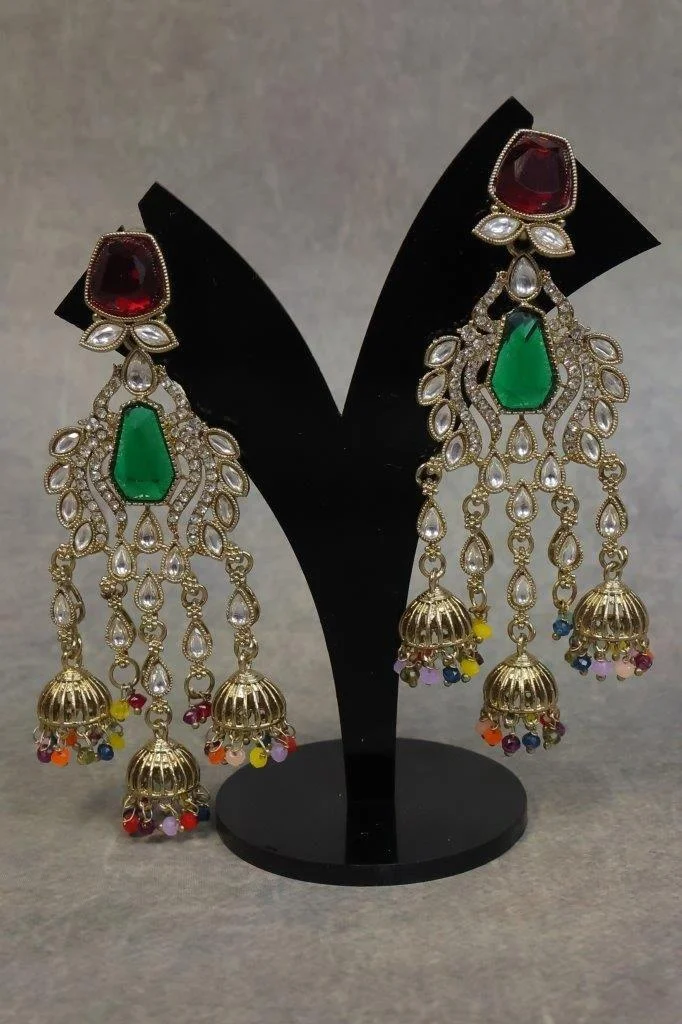 Kundan Tassel Earrings with Mini Jhumkas