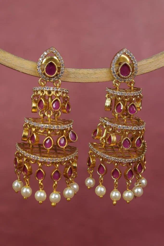 Three Tier Jhumka with Ruby Stones