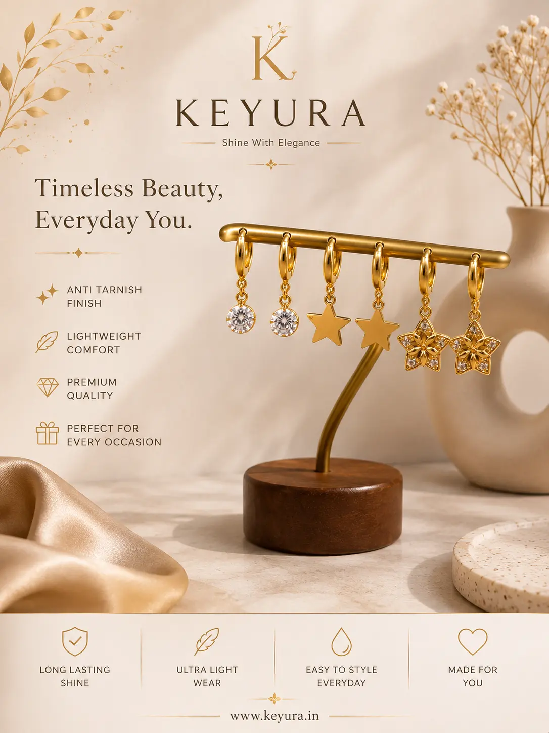 Anti Tarnish Earrings Combo Set – Elegant Gold Plated Earrings for Everyday – view 3