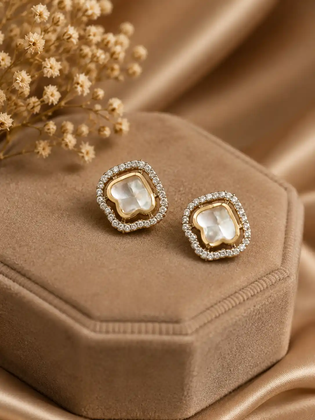 Silver Rhodium American Diamond Earrings with Elegant Cluster Detailing