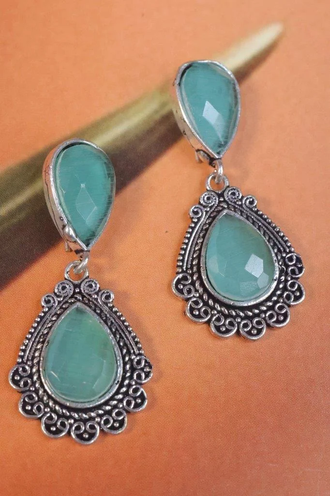 Oxidised Filigree Earrings with Faceted Teardrop Stones