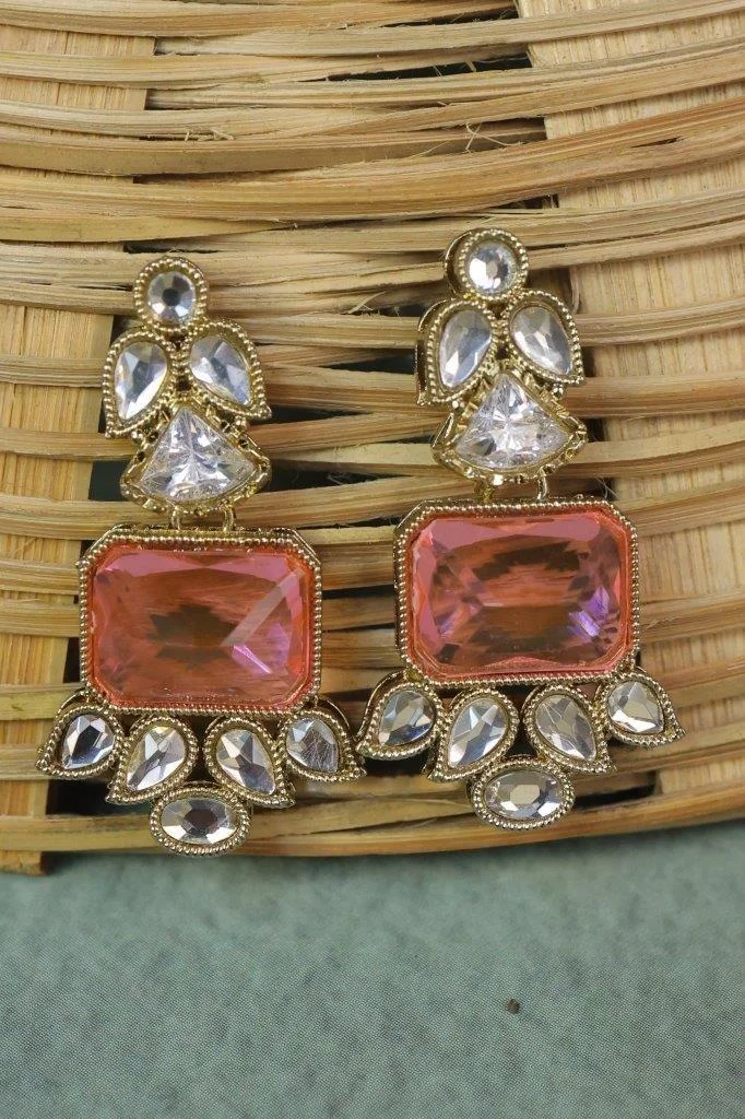 Rectangular Stone Kundan Stud Earrings