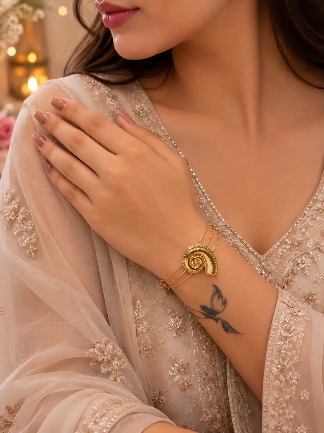 Keyura Minimalist Sculpted Gold Open Bangle for Women