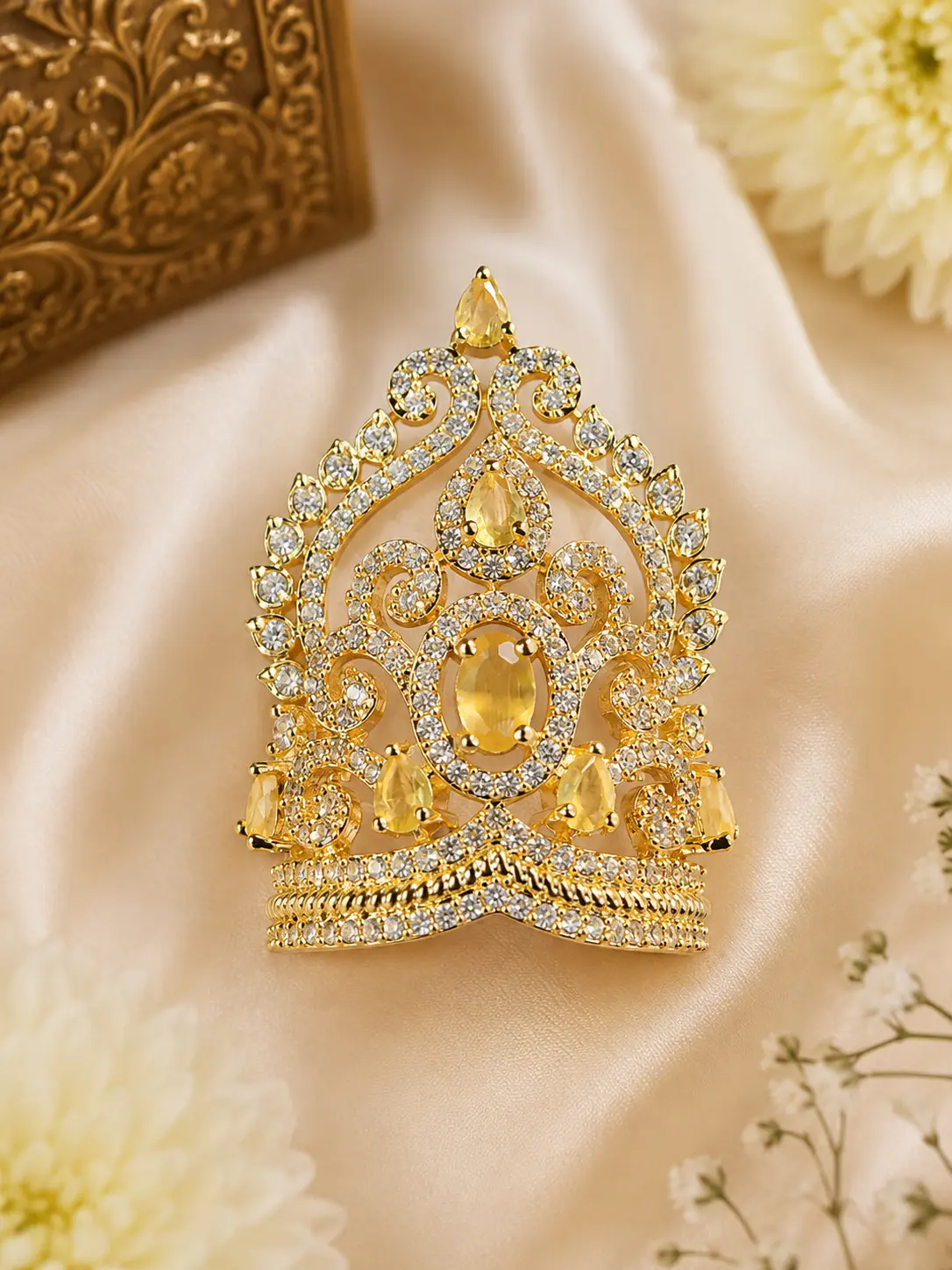 Yellow Stone AD Mukut Size 3 for Laddu Gopal | Designer Shringar Mukut