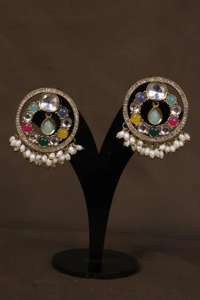 Multicolour Stone Round Studs with Pearl Edge