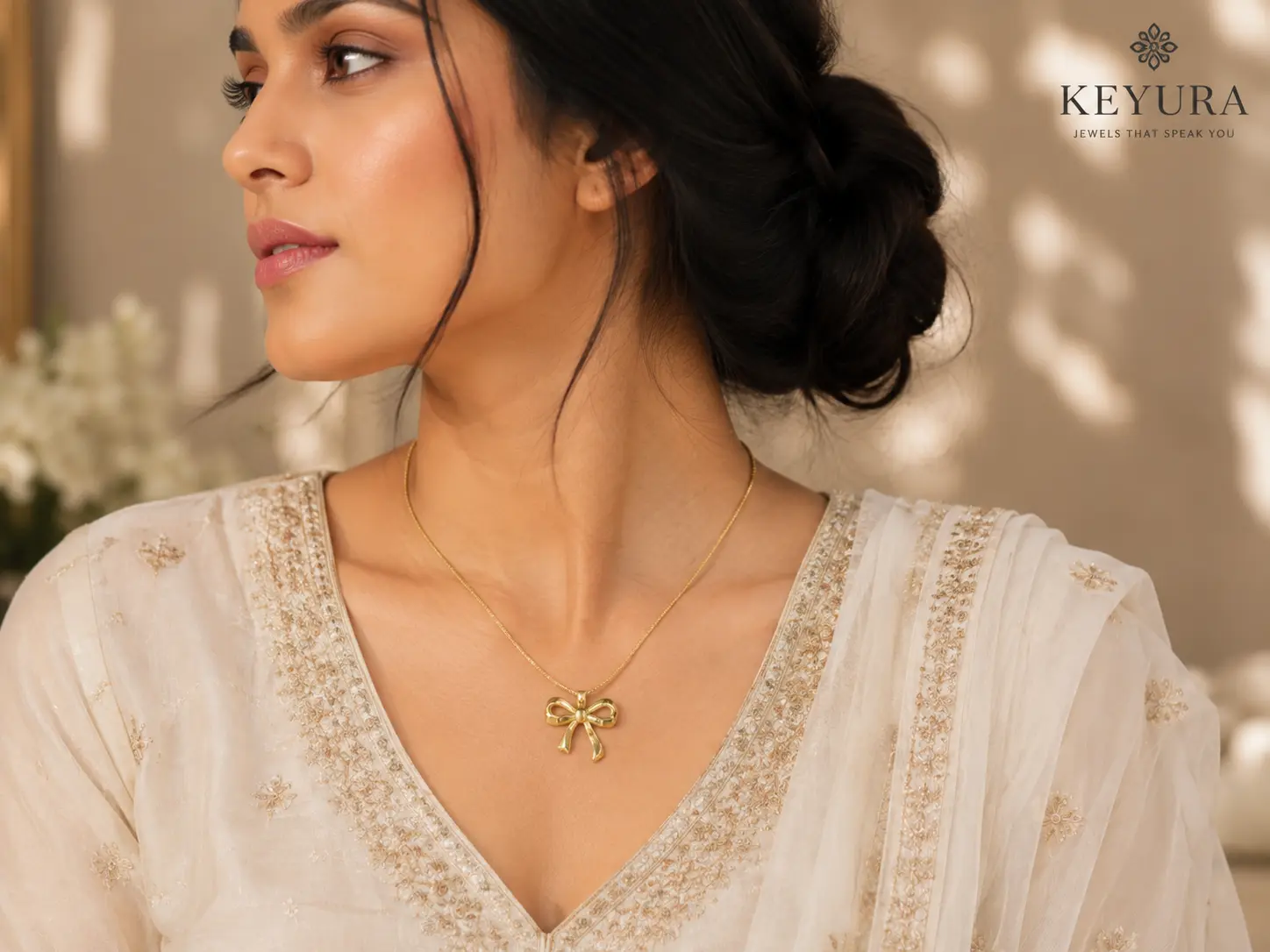 Anti-Tarnish Bow Pendant Necklace for Women | Premium Gold-Plated Necklace
