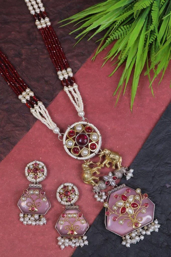 Navratna Rani Haar Set with Beaded Strands and Elephant