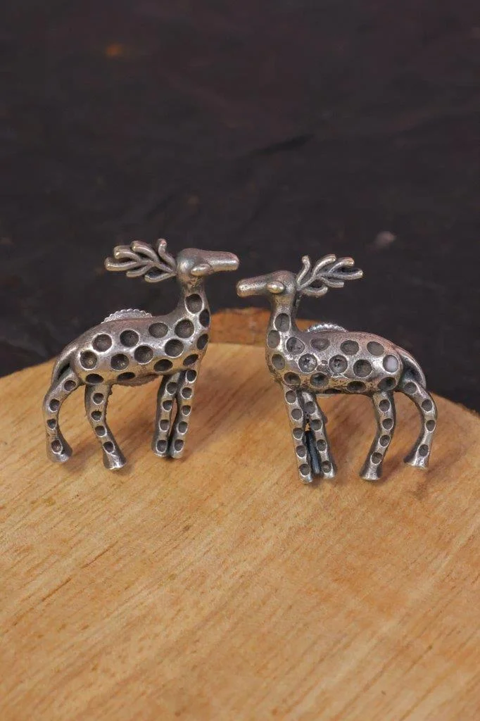 Oxidised Silver Deer Stud Earrings