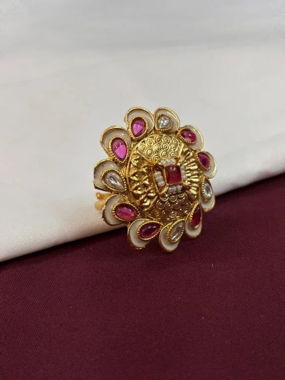 Kundan Flower Ring with Pink Centre