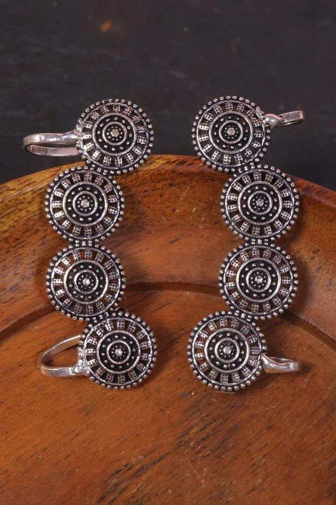 Oxidised Silver Four Disc Ear Cuff Pair