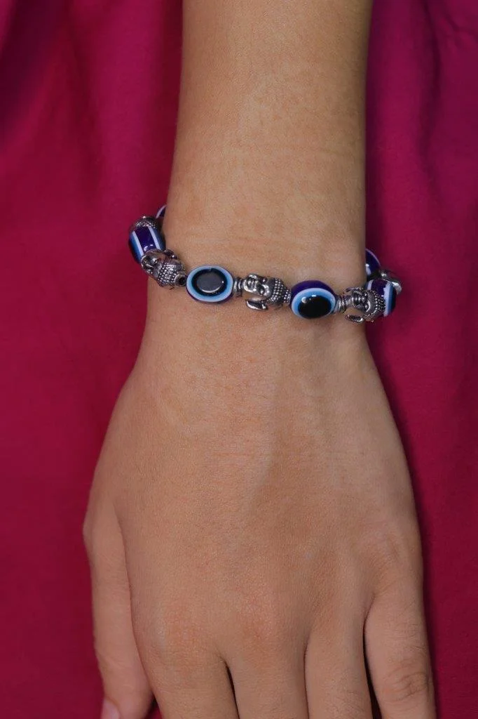 Evil Eye and Buddha Charm Black Thread Bracelet